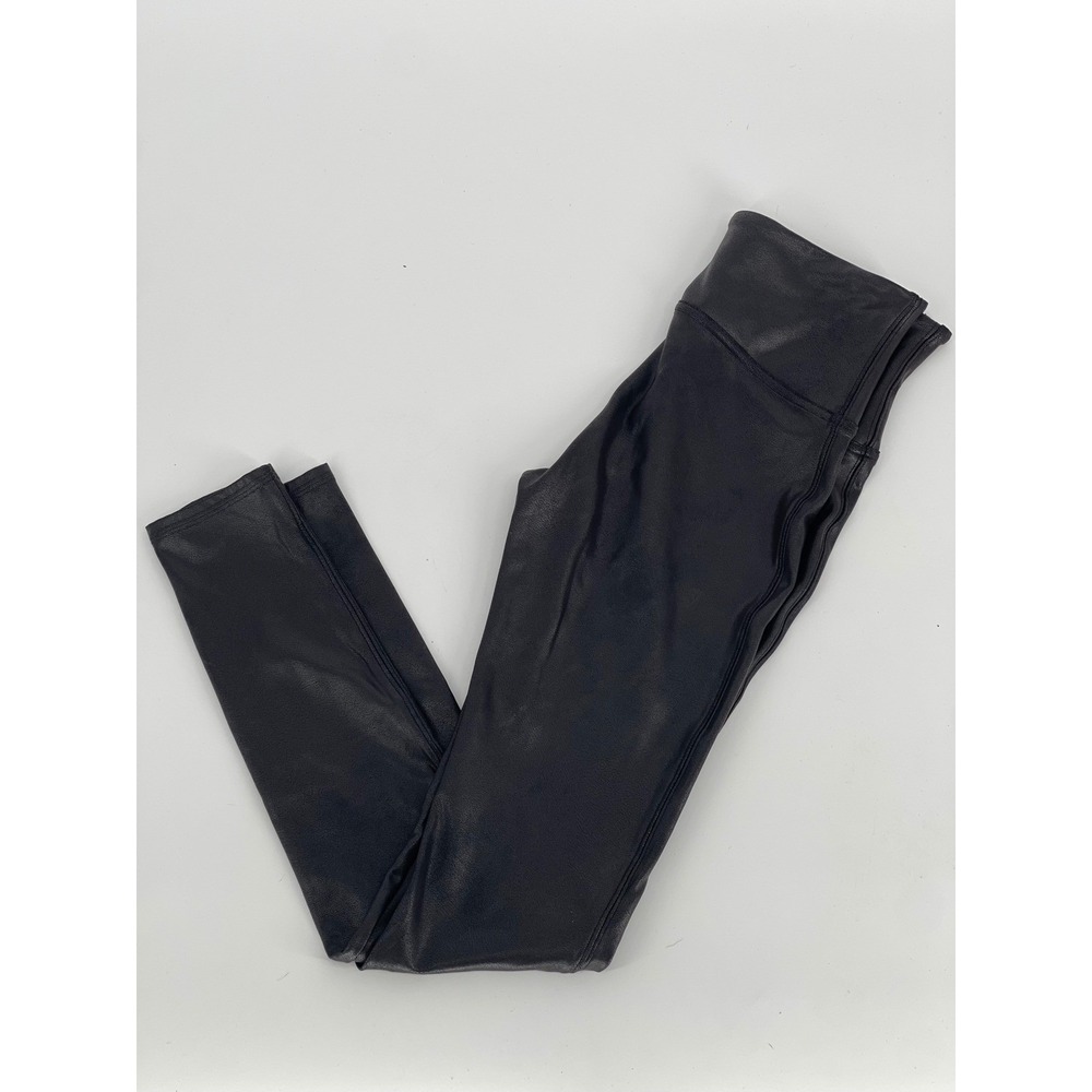 Spanx Faux Leather Leggings Black High Waisted Shaper Pants Medium Excellent
